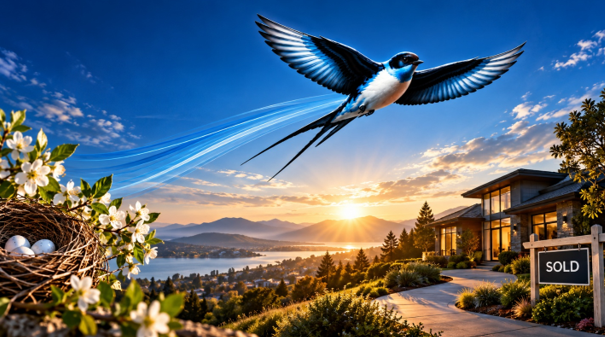 Pacific Direct Mortgage Swallow flyting through the air.