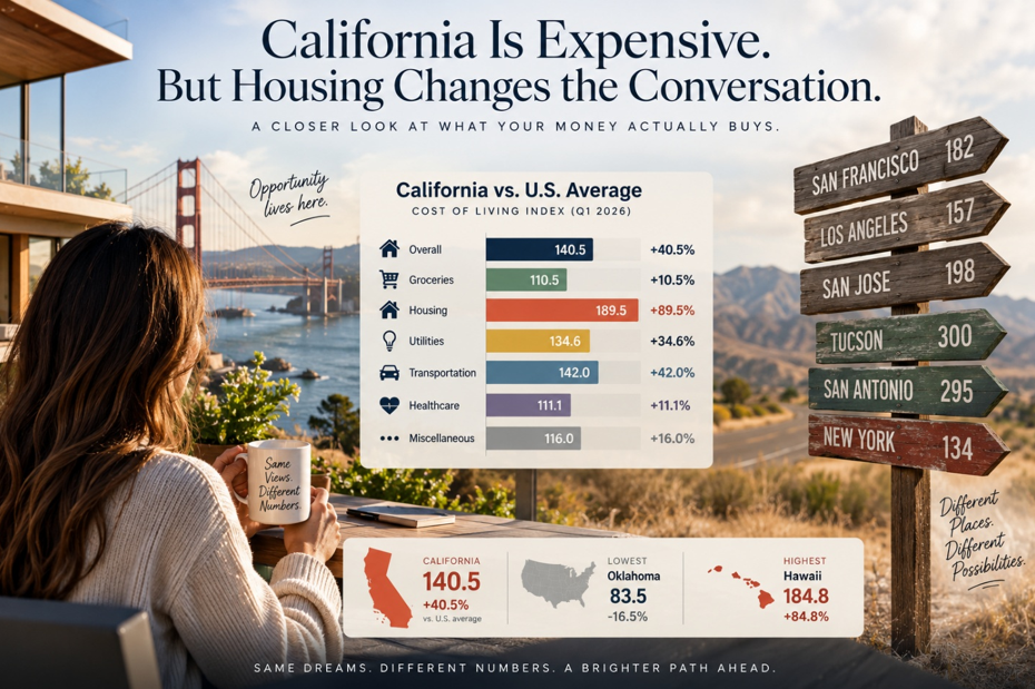 California cost of living comparison showing housing as a major driver of higher expenses and highlighting the potential value of home equity